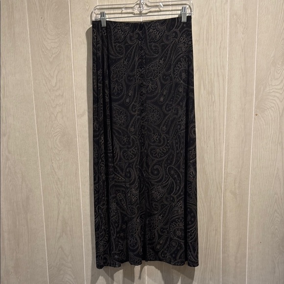 Vintage 90s Briggs New York Black Maxi A-Line Skirt, Faux Buttons, Front Slit - Picture 1 of 8